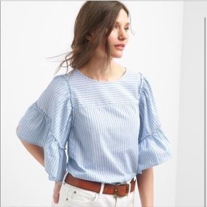 GAP Blue Striped Poplin Butterfly Sleeve Top Med